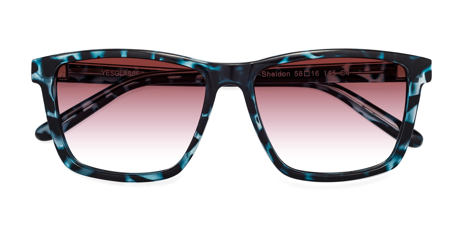 Folded Front of Sheldon in Blue Tortoise with Garnet Gradient Lenses