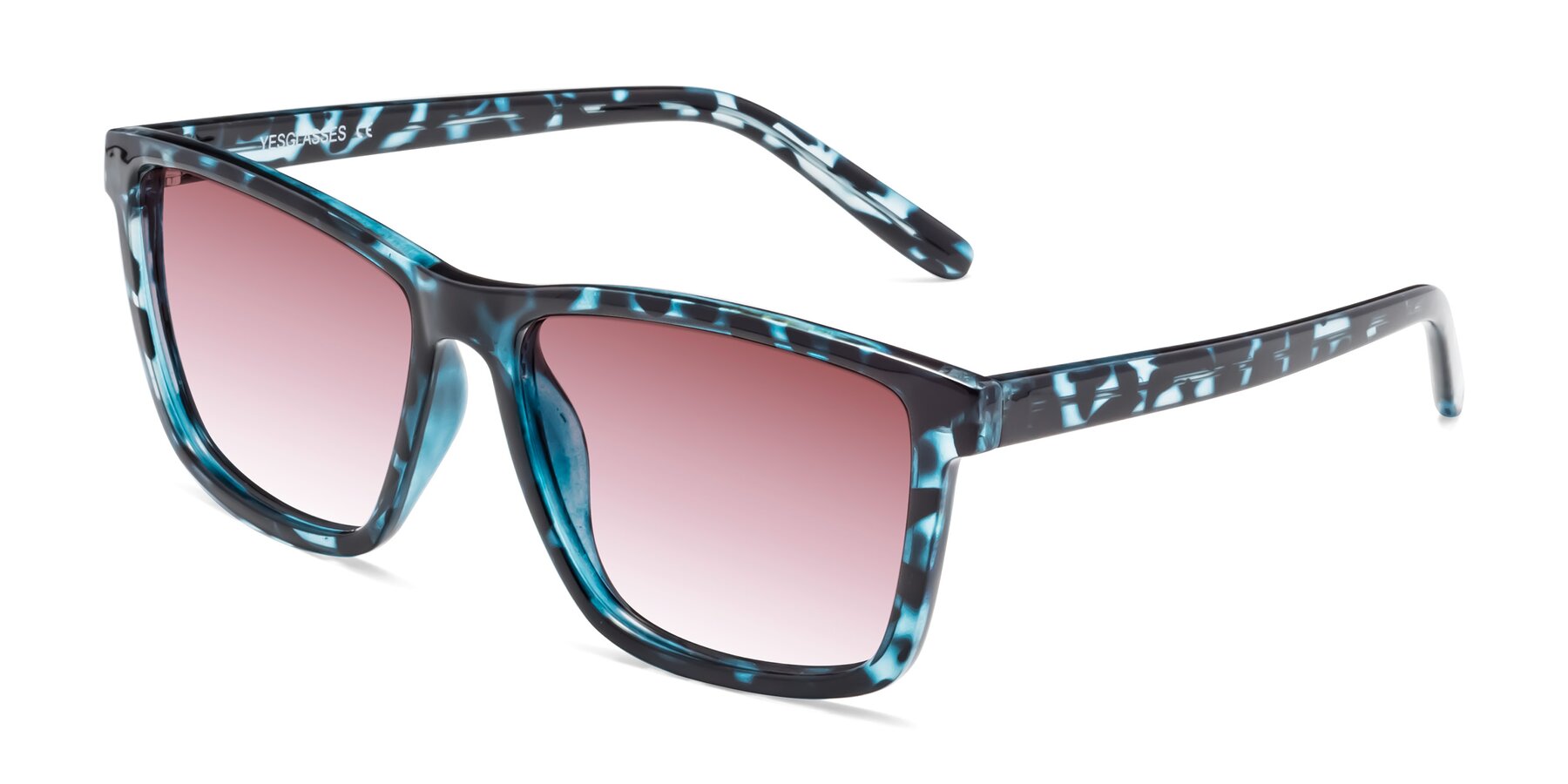 Angle of Sheldon in Blue Tortoise with Garnet Gradient Lenses