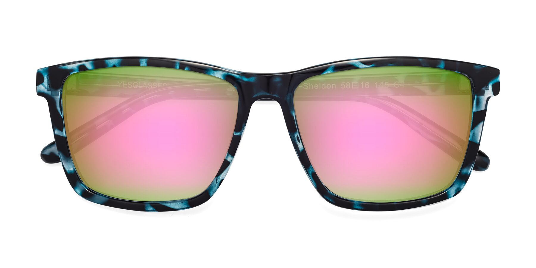 Folded Front of Sheldon in Blue Tortoise with Pink Mirrored Lenses