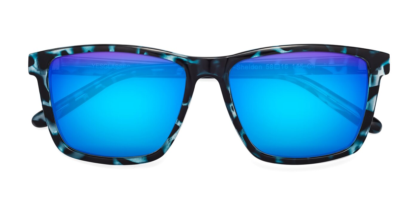 Sheldon - Blue Tortoise Flash Mirrored Sunglasses