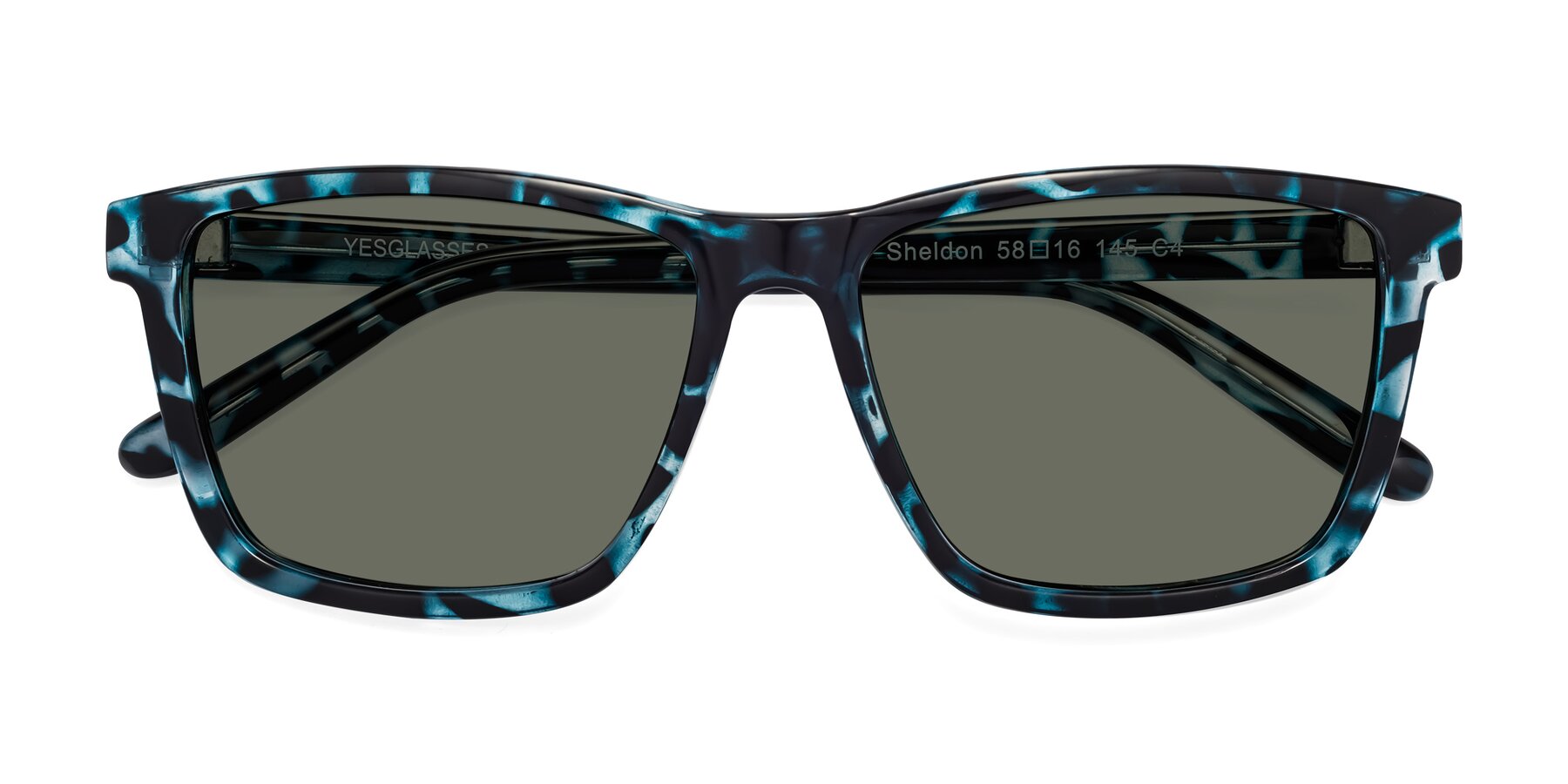 Folded Front of Sheldon in Blue Tortoise with Gray Polarized Lenses