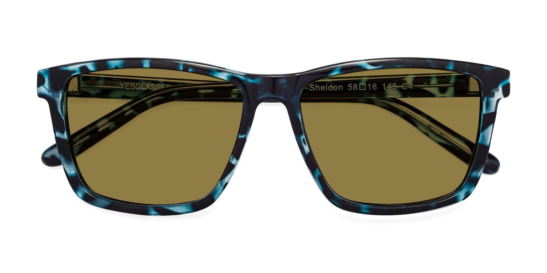 Folded Front of Sheldon in Blue Tortoise with Brown Polarized Lenses
