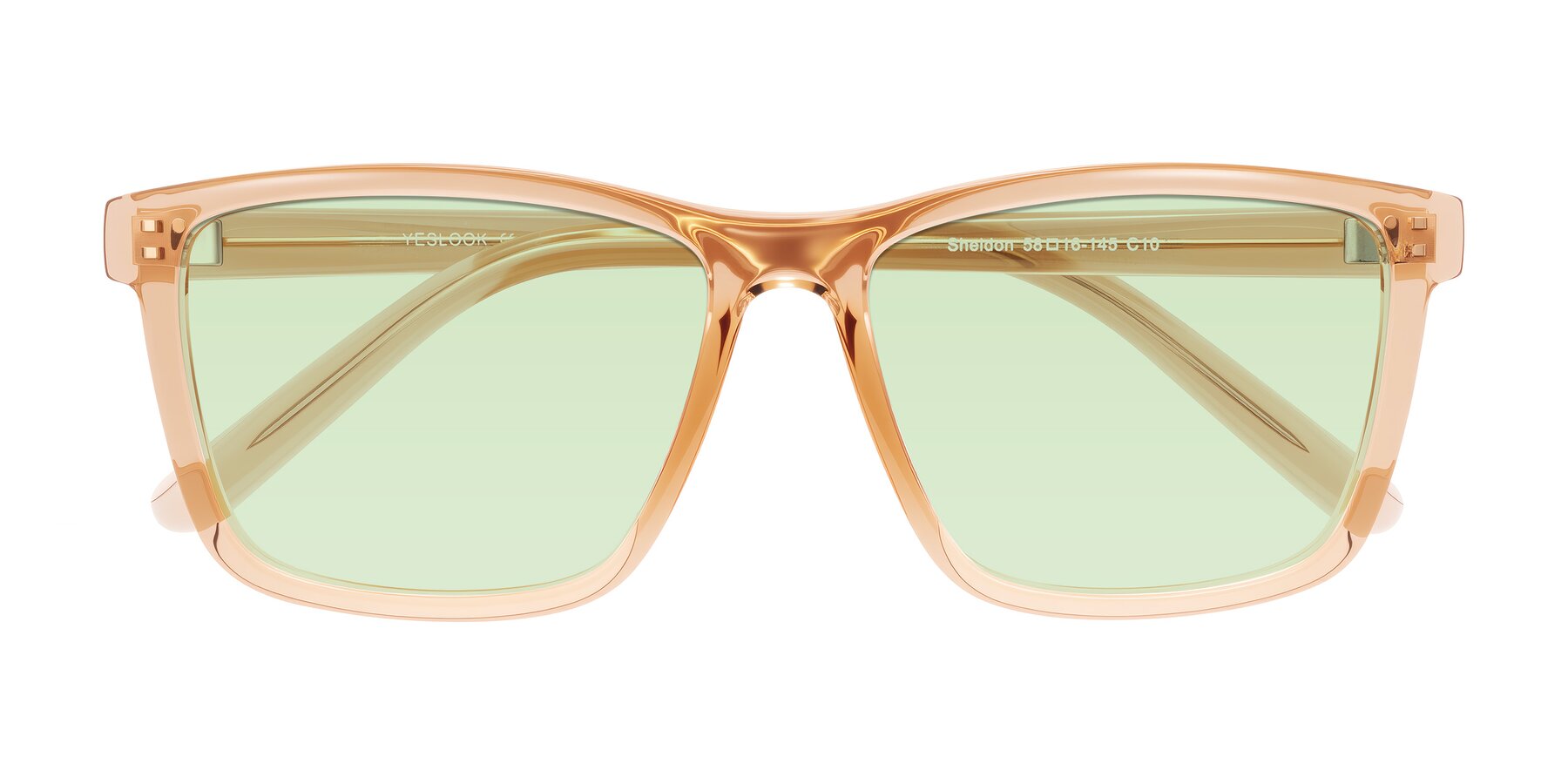 Folded Front of Sheldon in Amber with Light Green Tinted Lenses