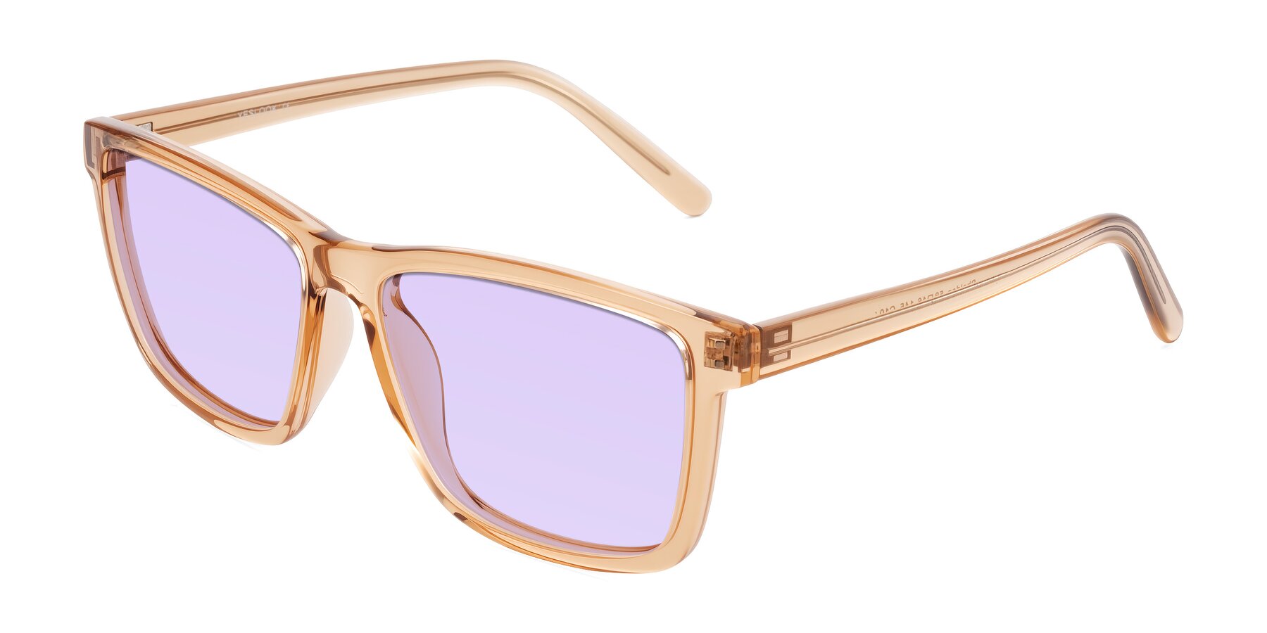 Angle of Sheldon in Amber with Light Purple Tinted Lenses