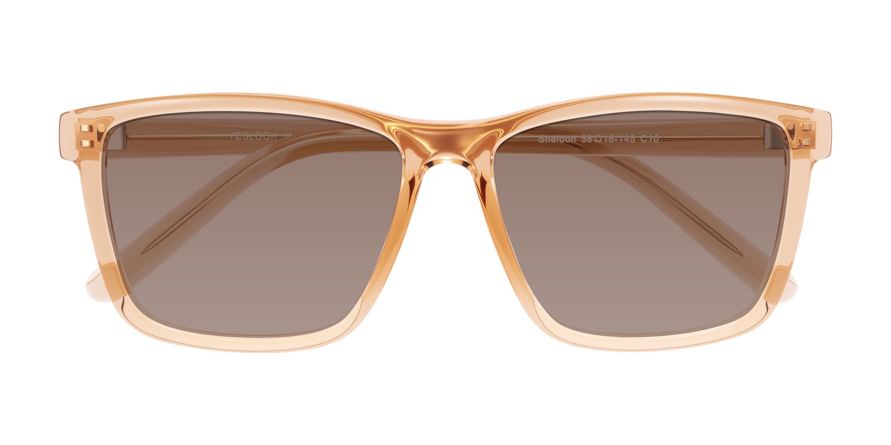 Folded Front of Sheldon in Amber with Medium Brown Tinted Lenses