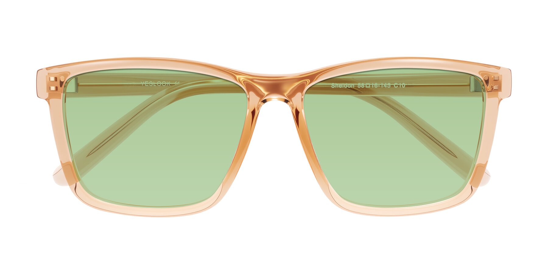Folded Front of Sheldon in Amber with Medium Green Tinted Lenses