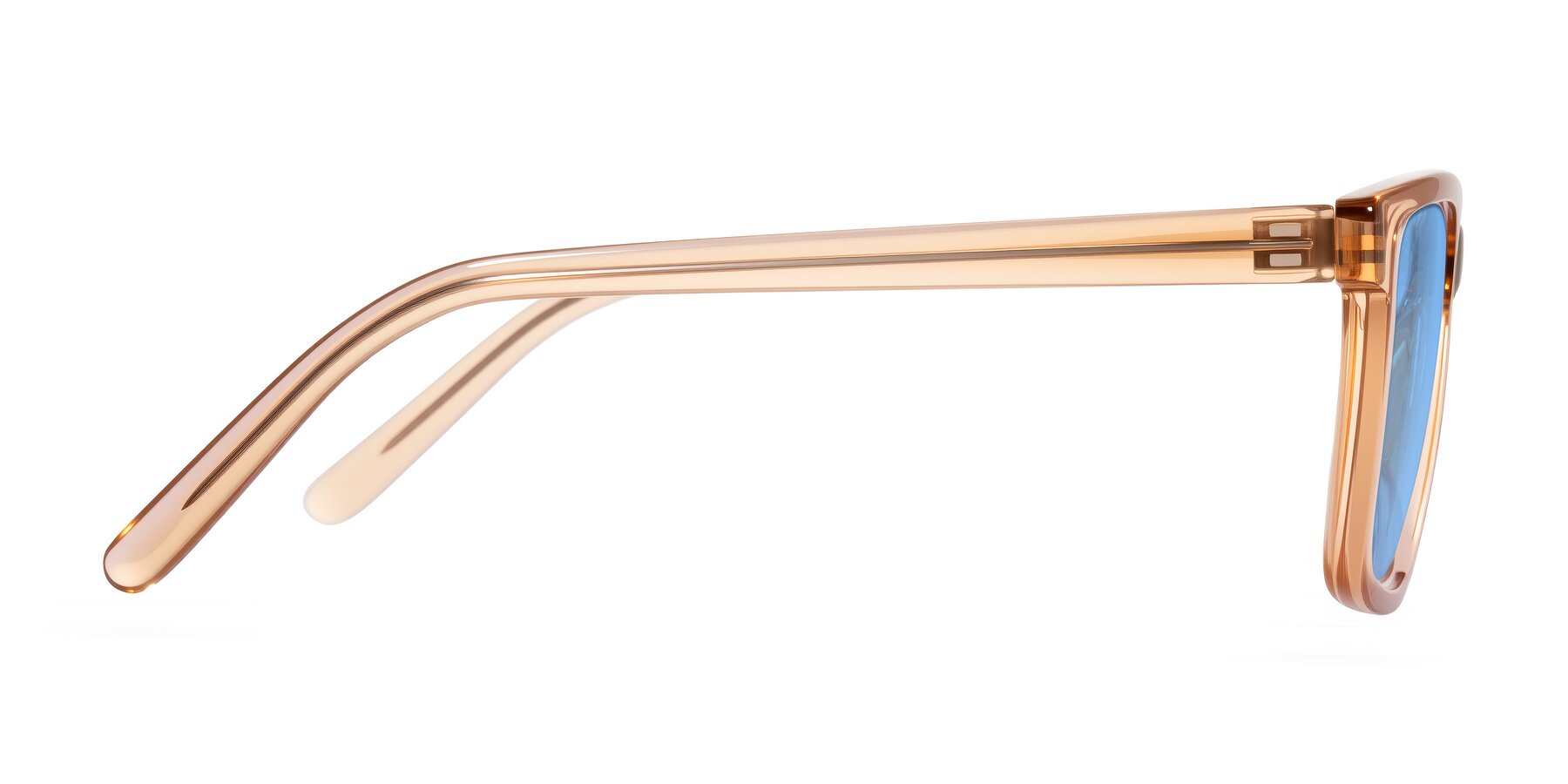 Side of Sheldon in Amber with Medium Blue Tinted Lenses