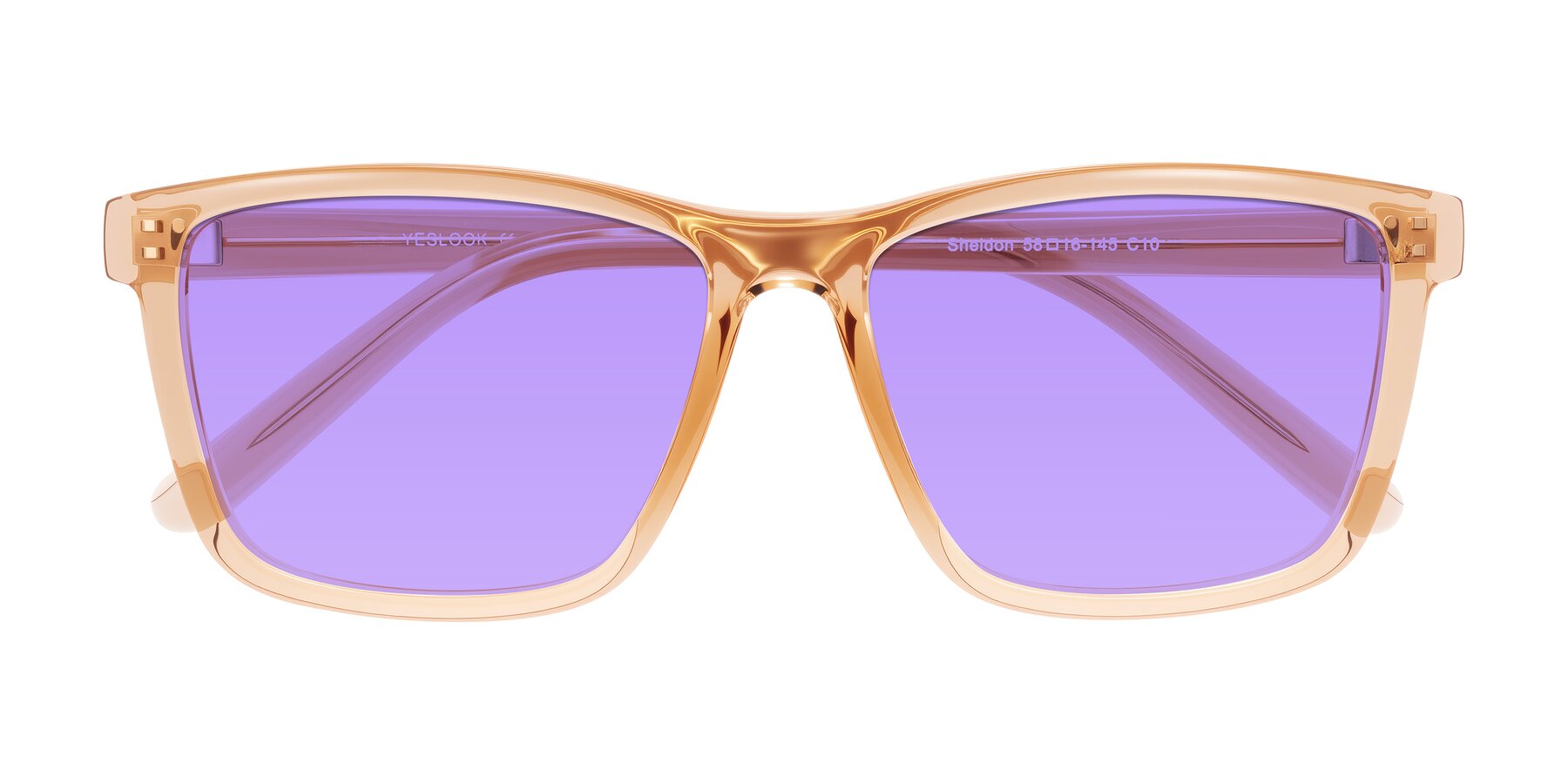 Folded Front of Sheldon in Amber with Medium Purple Tinted Lenses