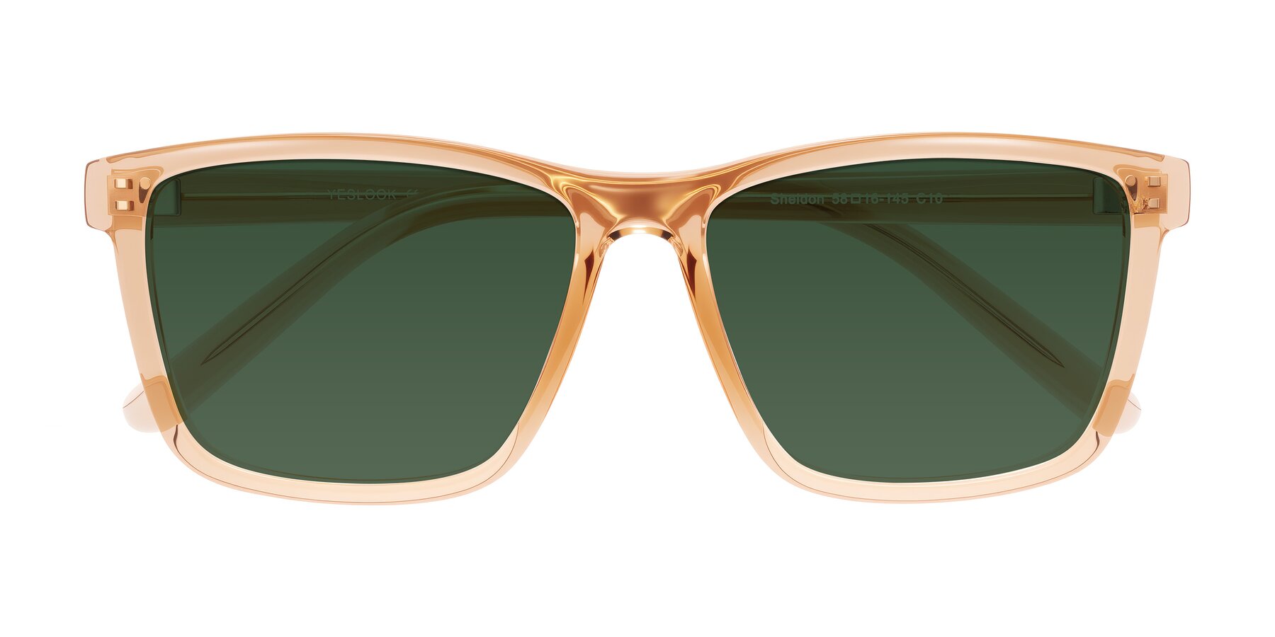 Folded Front of Sheldon in Amber with Green Tinted Lenses