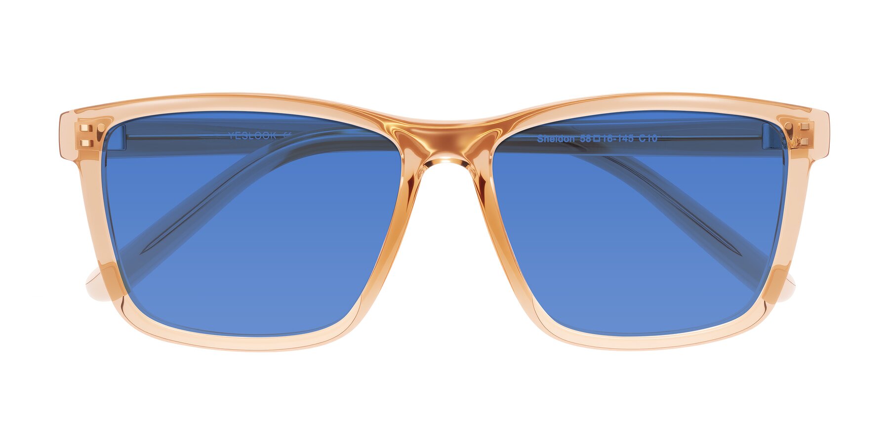 Folded Front of Sheldon in Amber with Blue Tinted Lenses