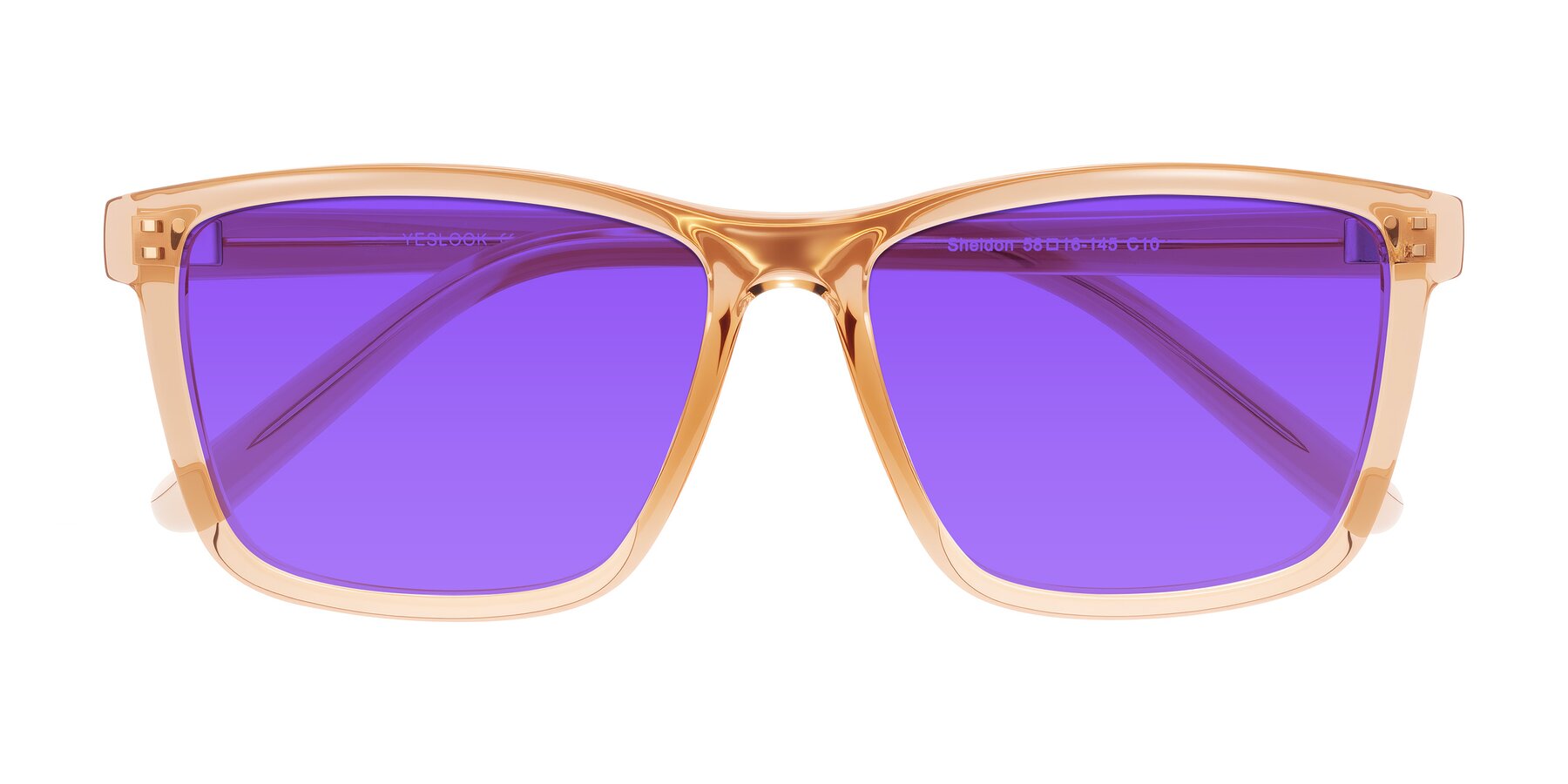 Folded Front of Sheldon in Amber with Purple Tinted Lenses
