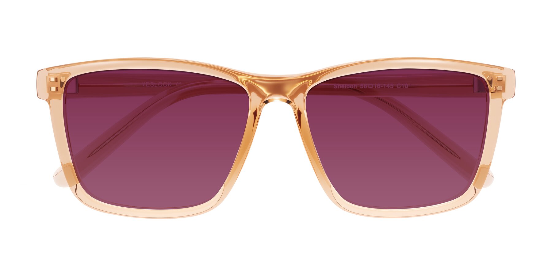 Folded Front of Sheldon in Amber with Wine Tinted Lenses