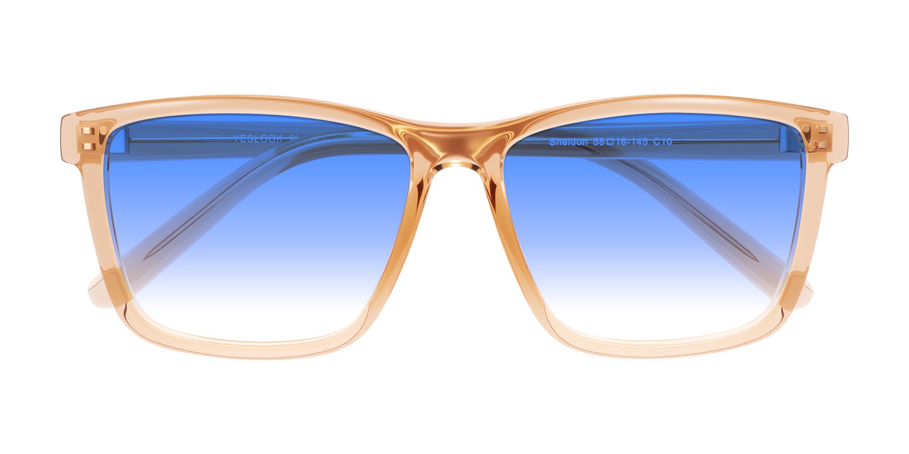 Folded Front of Sheldon in Amber with Blue Gradient Lenses