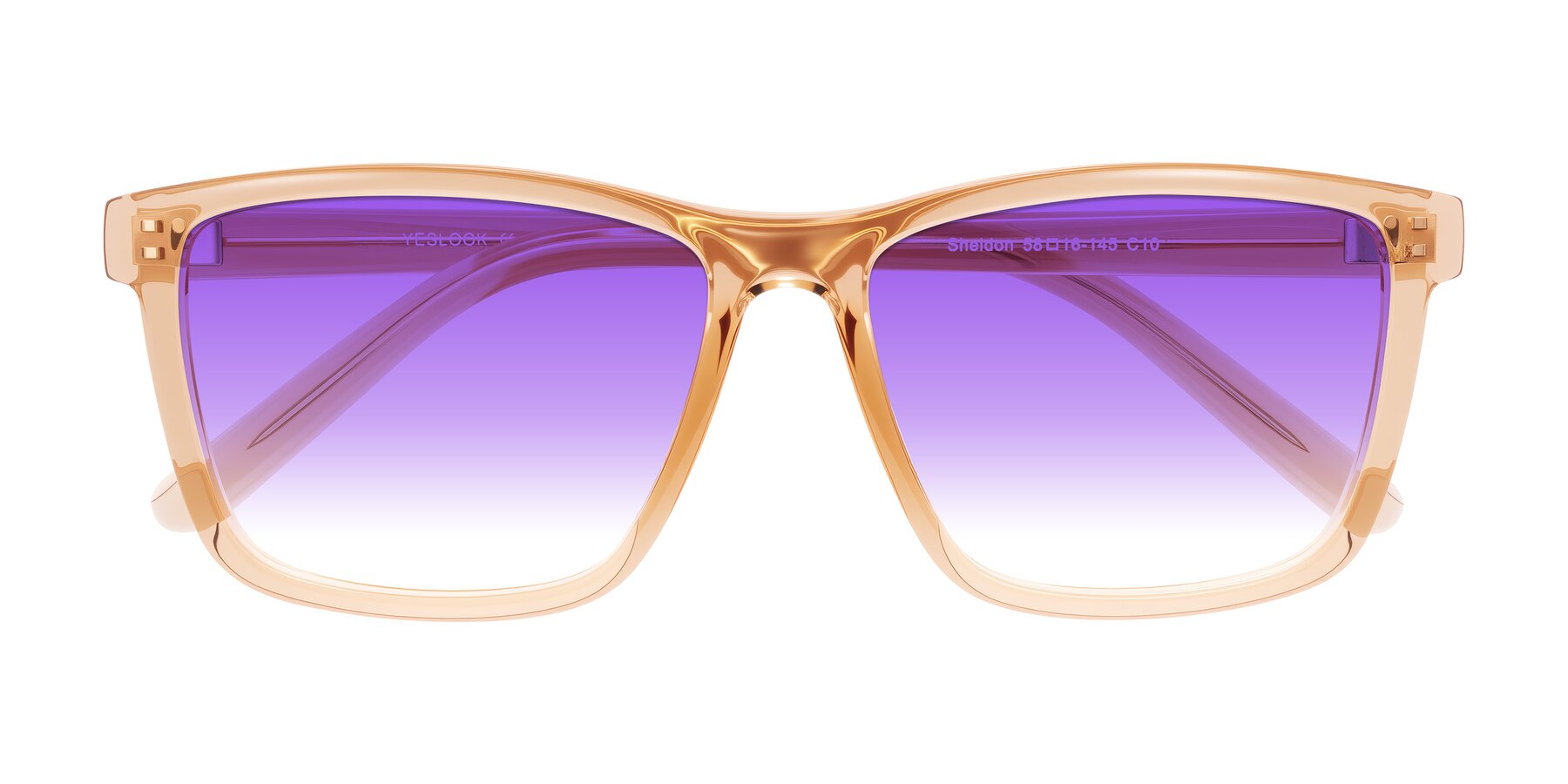 Folded Front of Sheldon in Amber with Purple Gradient Lenses