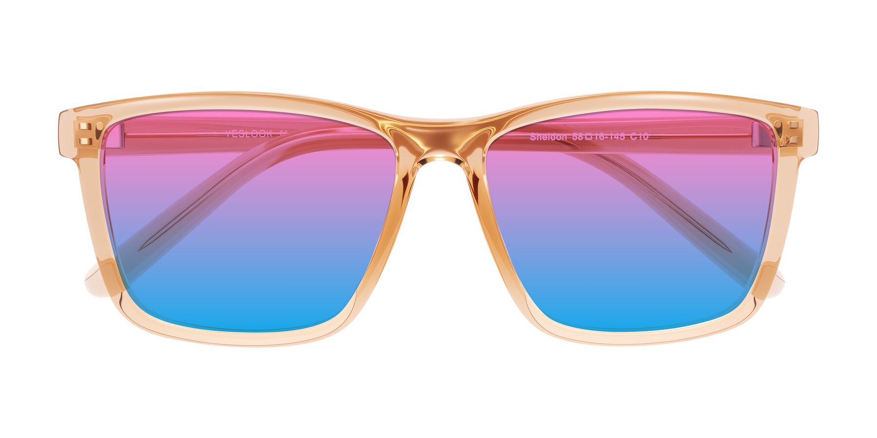 Folded Front of Sheldon in Amber with Pink / Blue Gradient Lenses