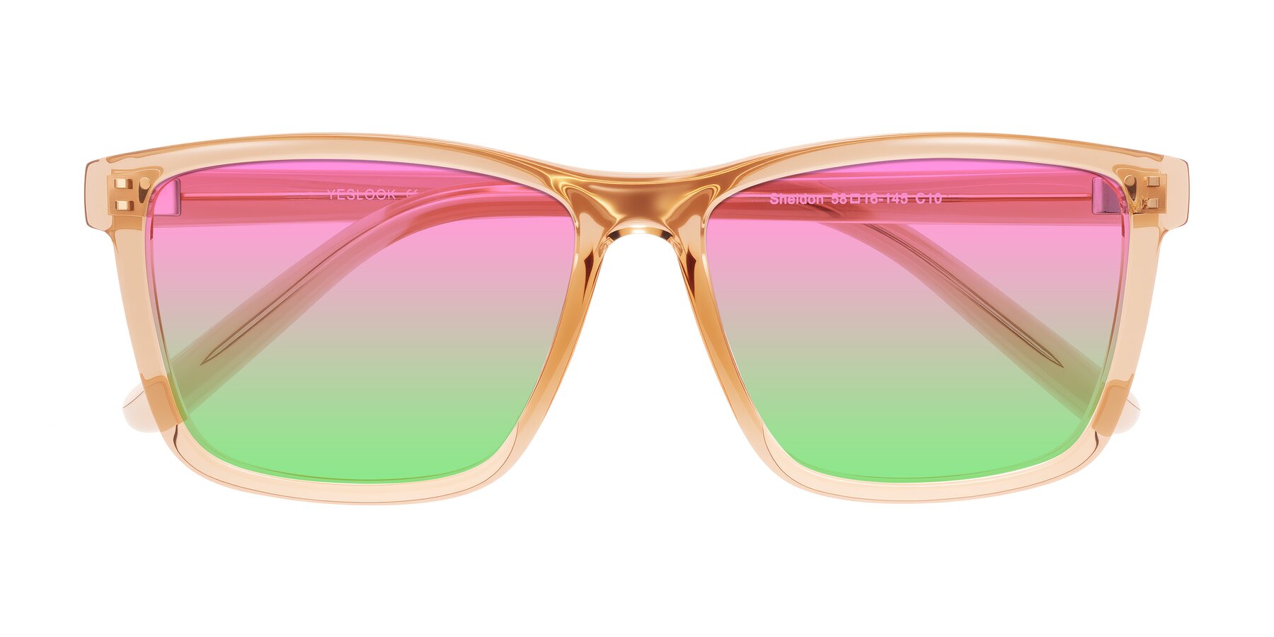 Folded Front of Sheldon in Amber with Pink / Green Gradient Lenses
