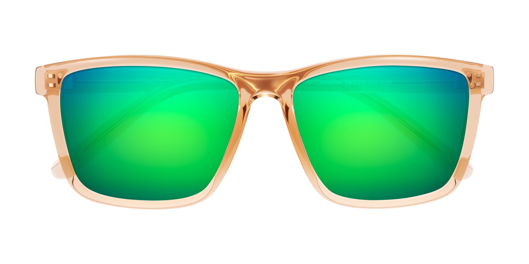 Folded Front of Sheldon in Amber with Green Mirrored Lenses