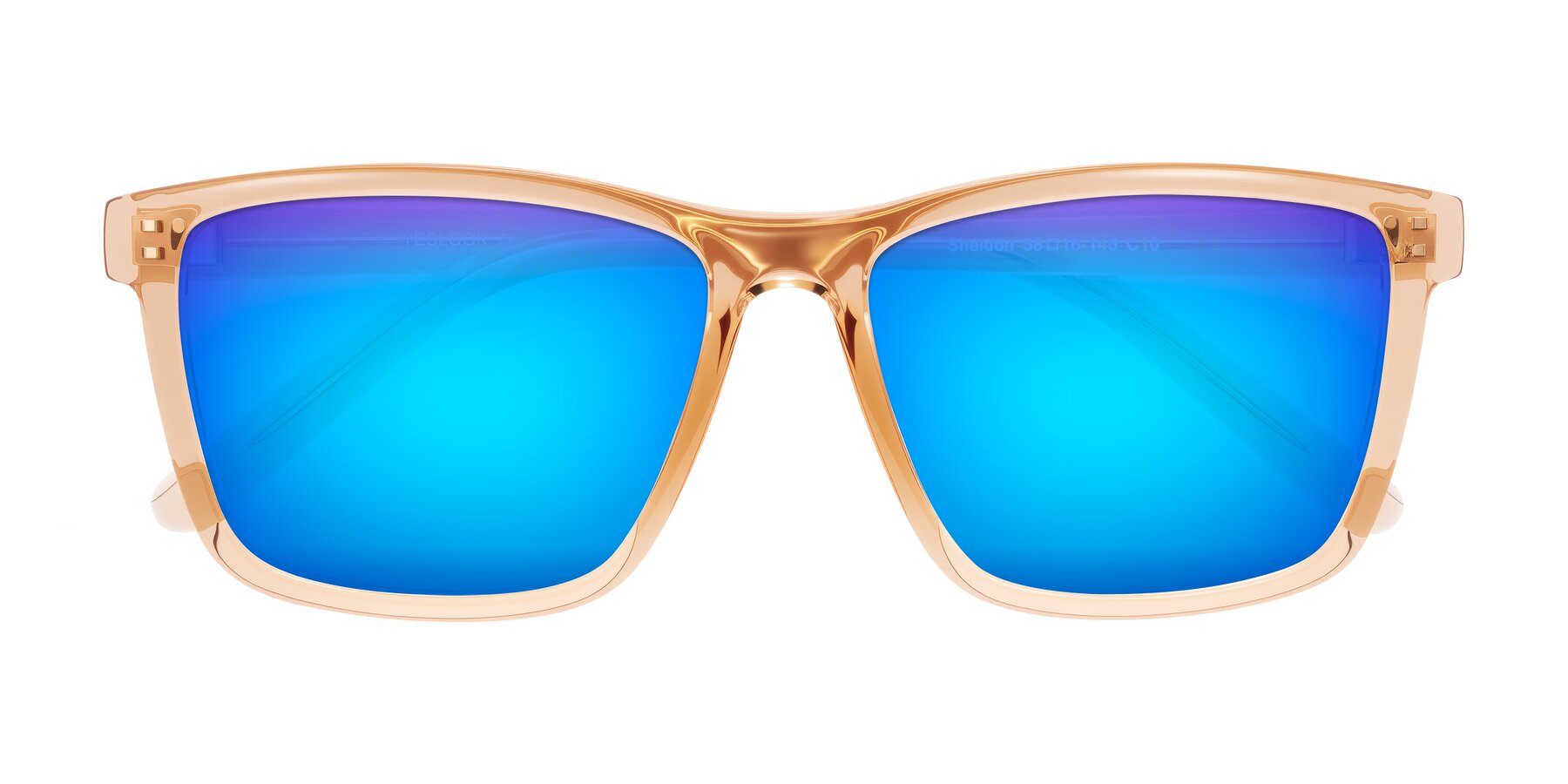 Folded Front of Sheldon in Amber with Blue Mirrored Lenses