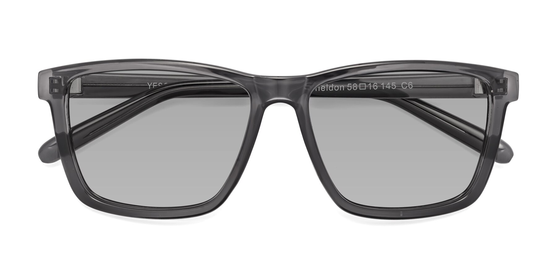 Folded Front of Sheldon in Transparent Gray with Light Gray Tinted Lenses