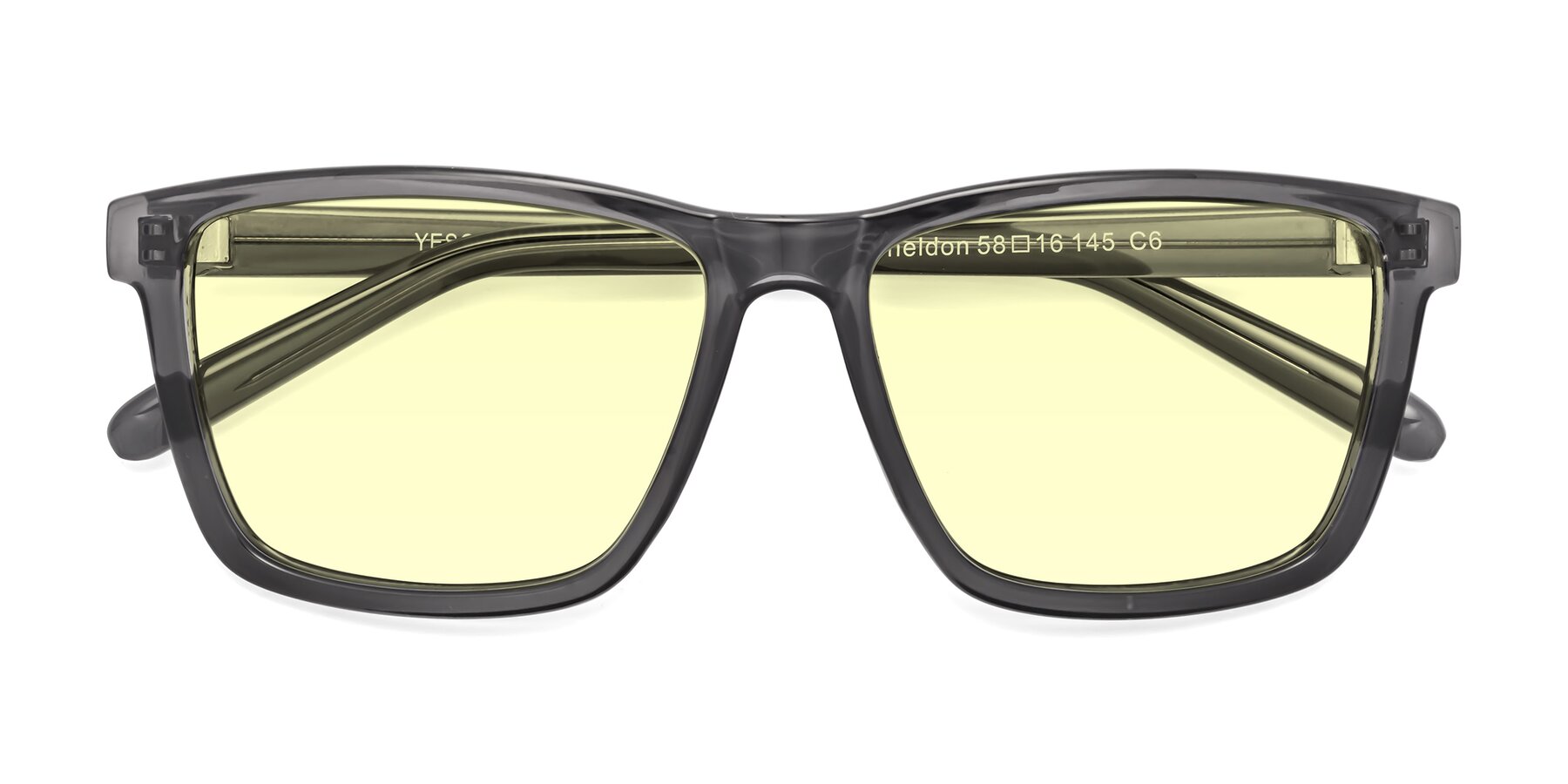 Folded Front of Sheldon in Transparent Gray with Light Yellow Tinted Lenses