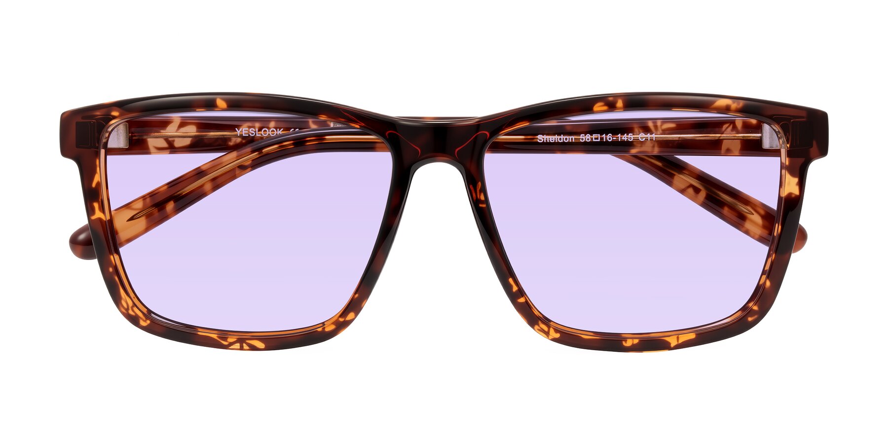 Folded Front of Sheldon in Tortoise with Light Purple Tinted Lenses