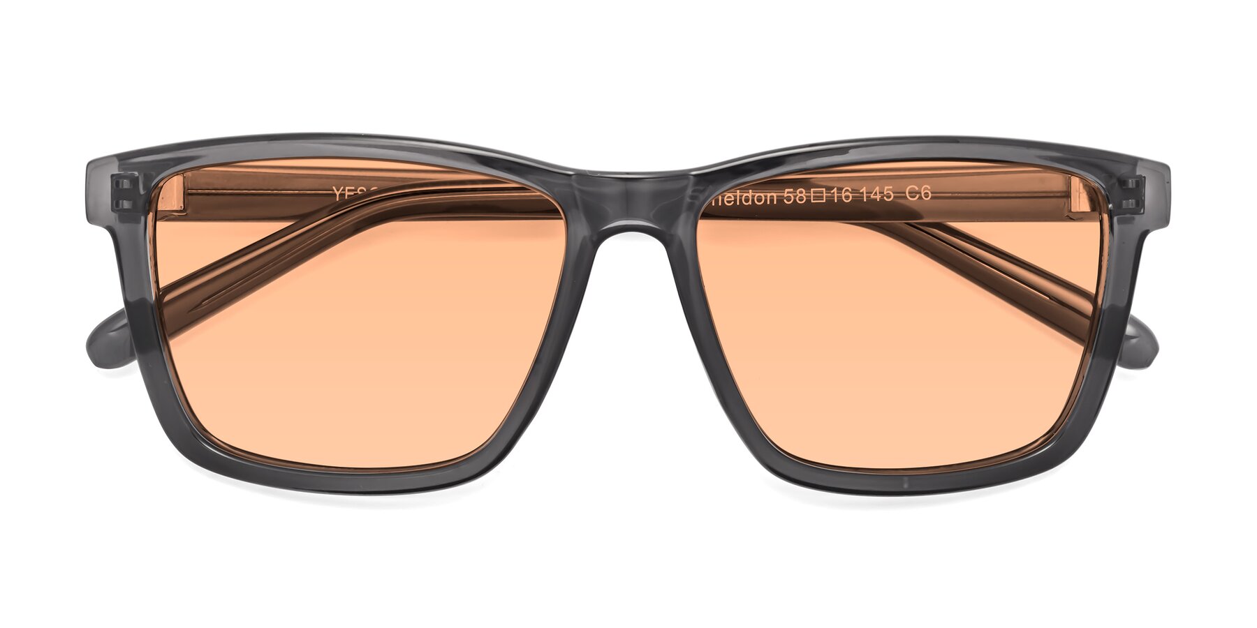 Folded Front of Sheldon in Transparent Gray with Light Orange Tinted Lenses