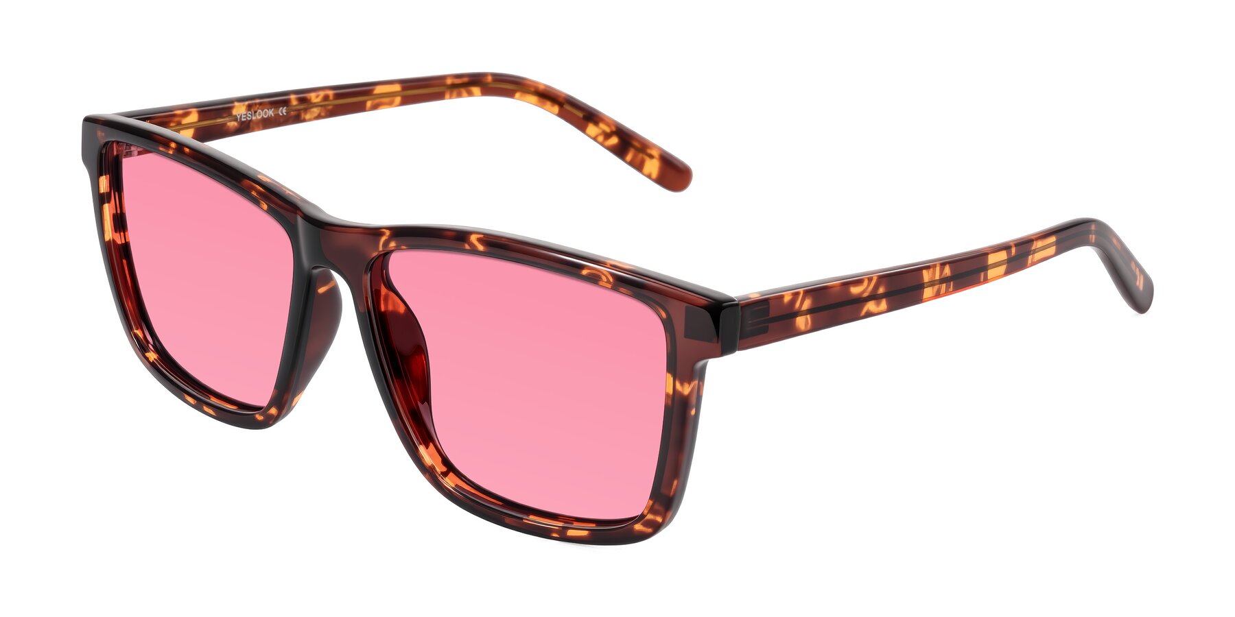Angle of Sheldon in Tortoise with Pink Tinted Lenses