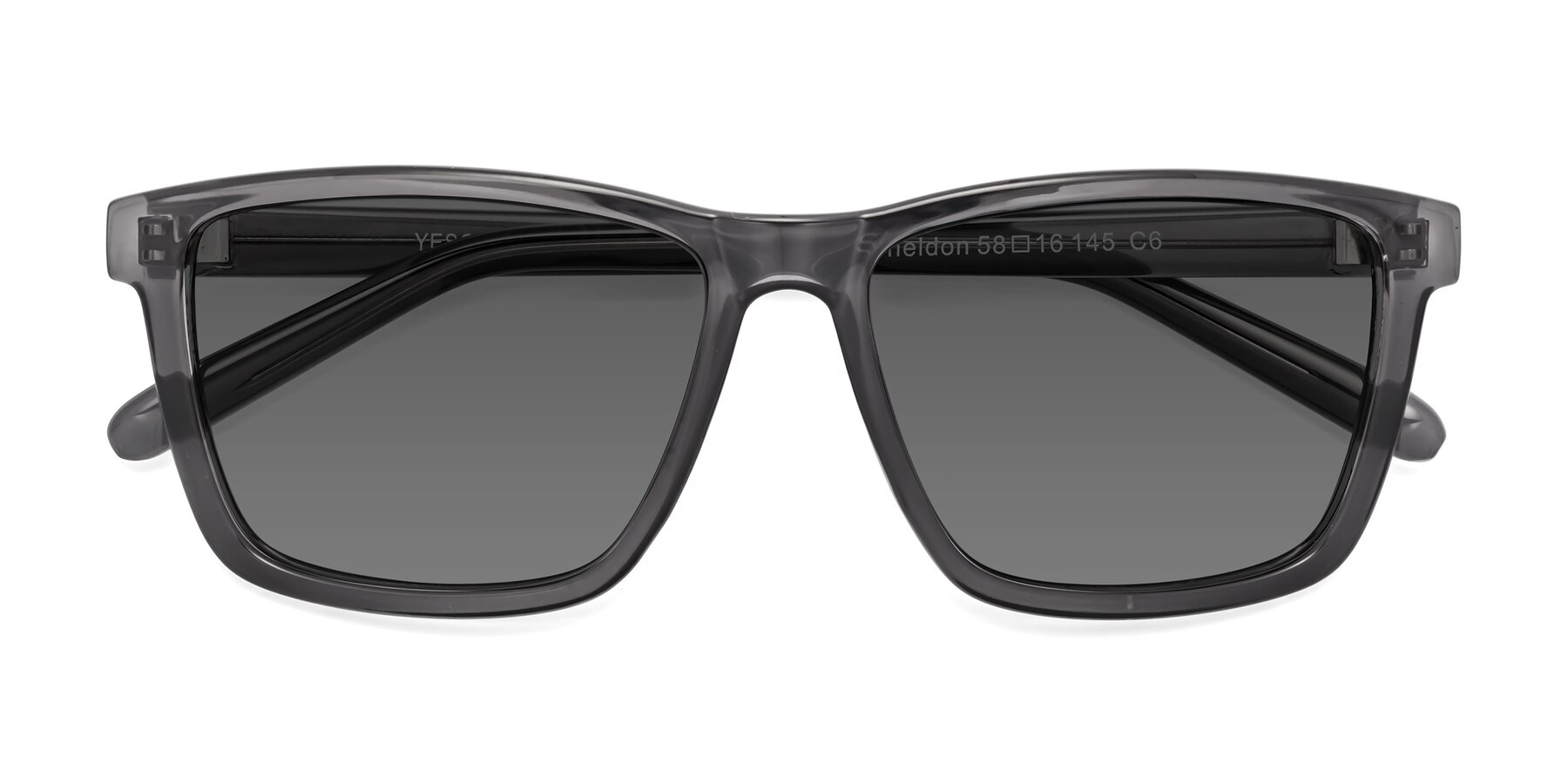 Folded Front of Sheldon in Transparent Gray with Medium Gray Tinted Lenses