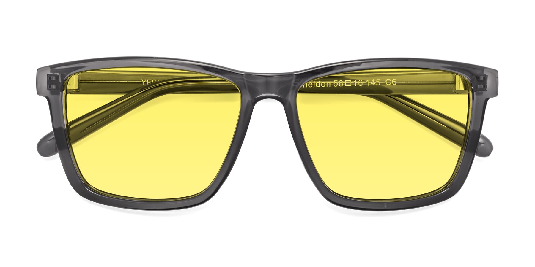 Folded Front of Sheldon in Transparent Gray with Medium Yellow Tinted Lenses