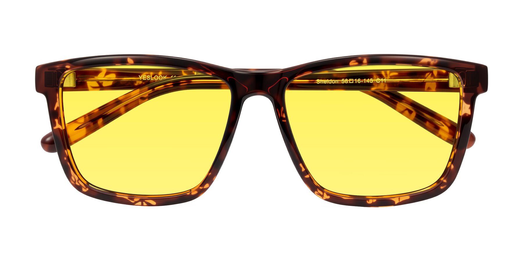 Folded Front of Sheldon in Tortoise with Medium Yellow Tinted Lenses