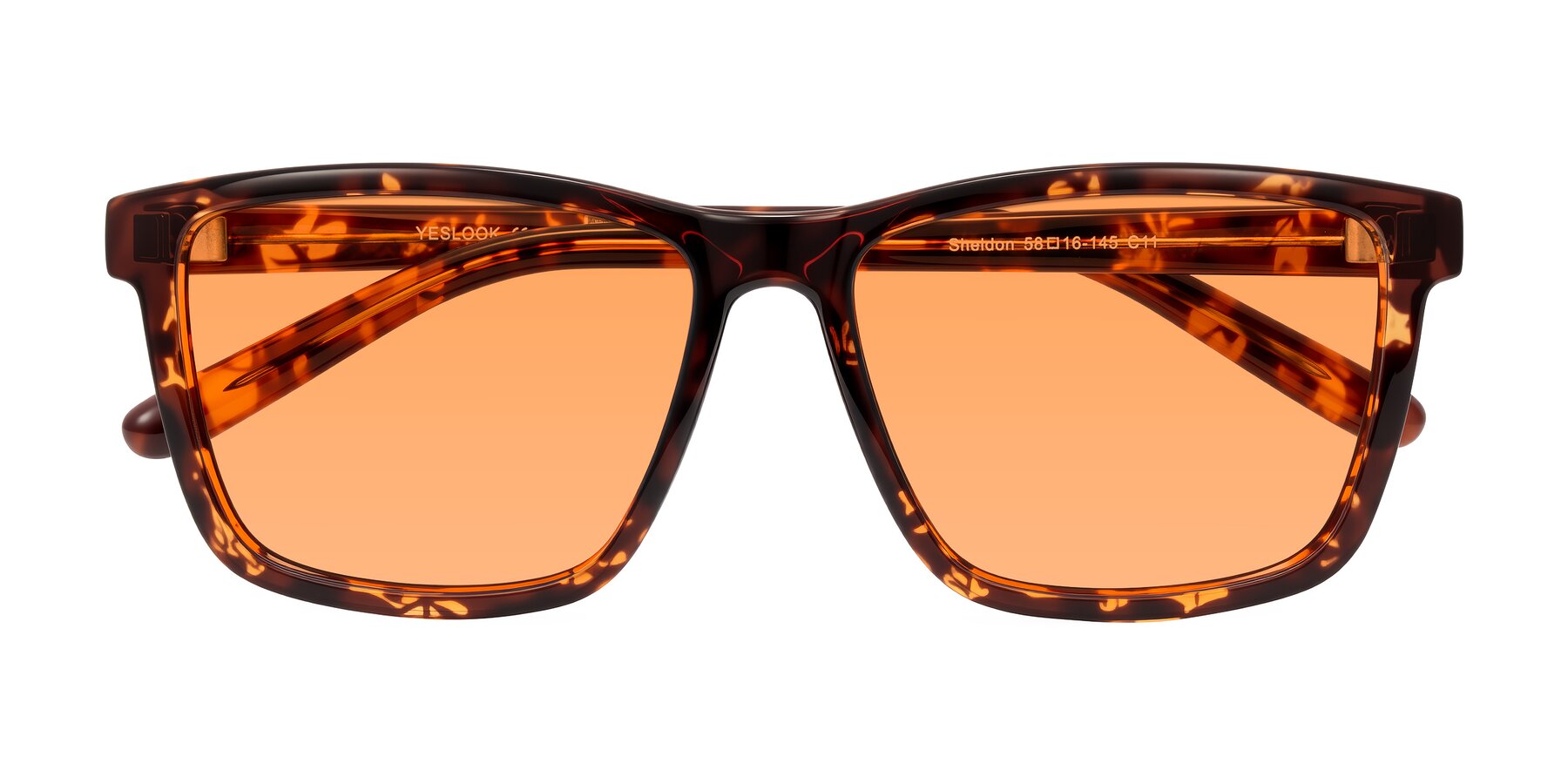 Folded Front of Sheldon in Tortoise with Medium Orange Tinted Lenses