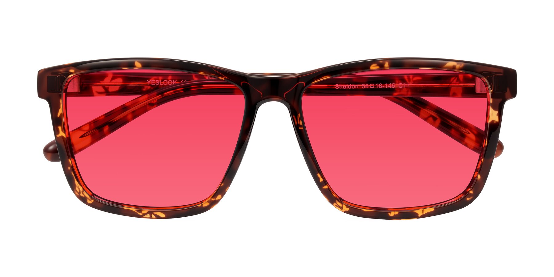 Folded Front of Sheldon in Tortoise with Red Tinted Lenses