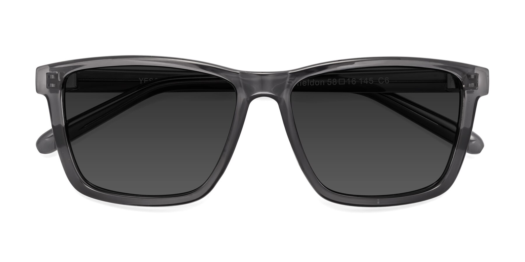 Folded Front of Sheldon in Transparent Gray with Gray Tinted Lenses