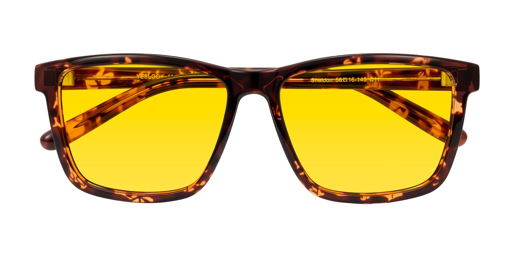 Folded Front of Sheldon in Tortoise with Yellow Tinted Lenses