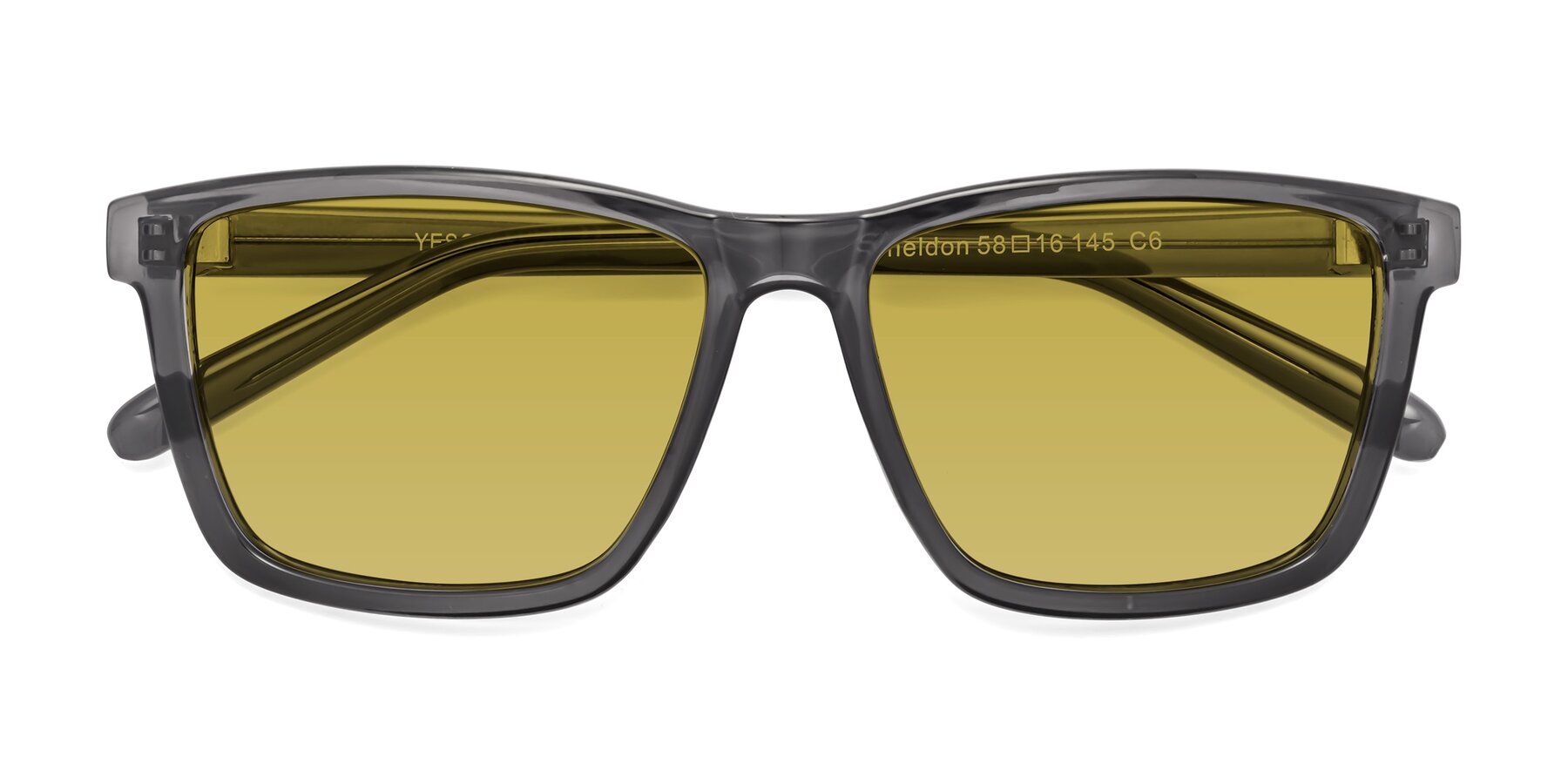 Folded Front of Sheldon in Transparent Gray with Champagne Tinted Lenses