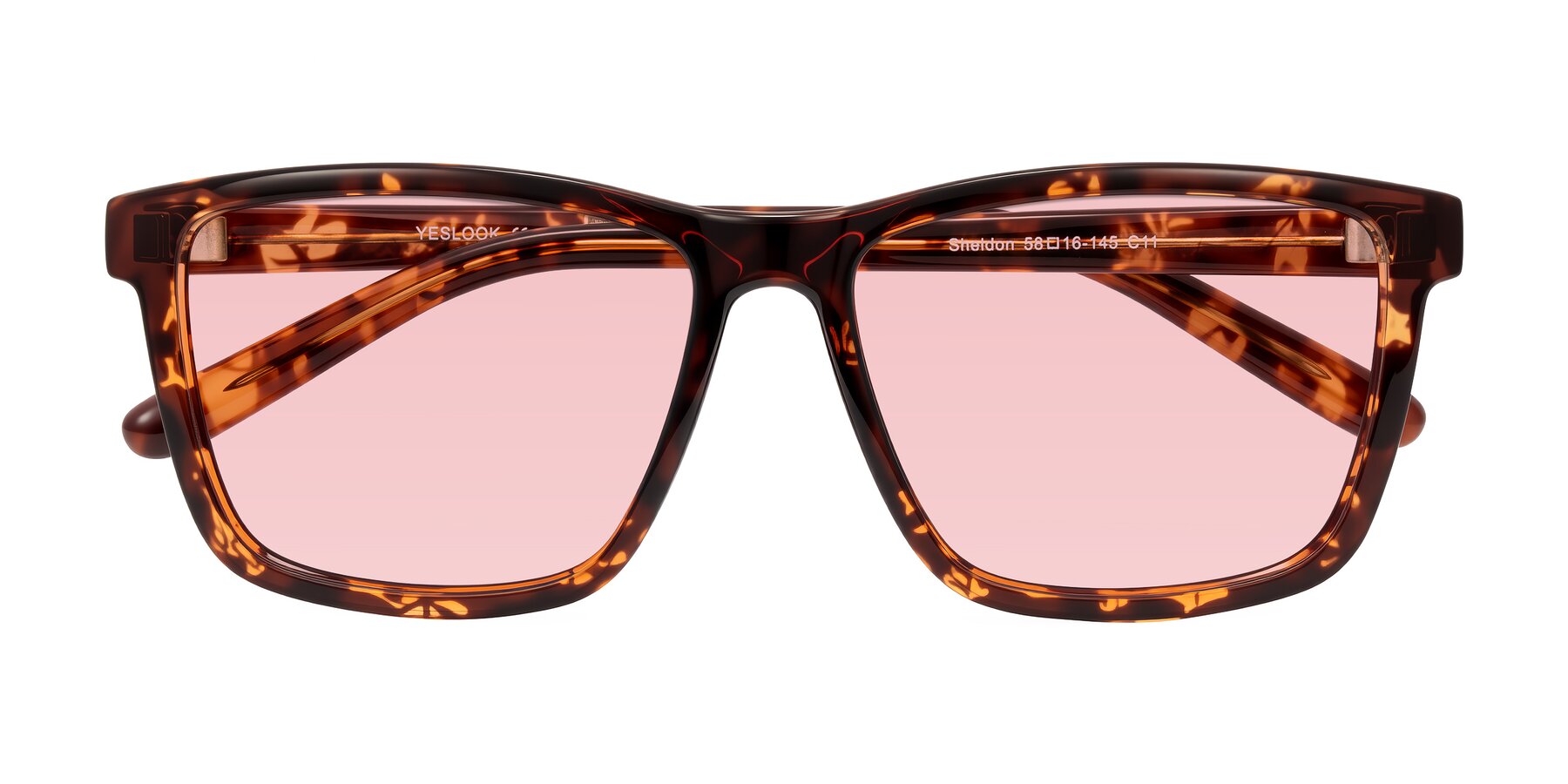 Folded Front of Sheldon in Tortoise with Light Garnet Tinted Lenses