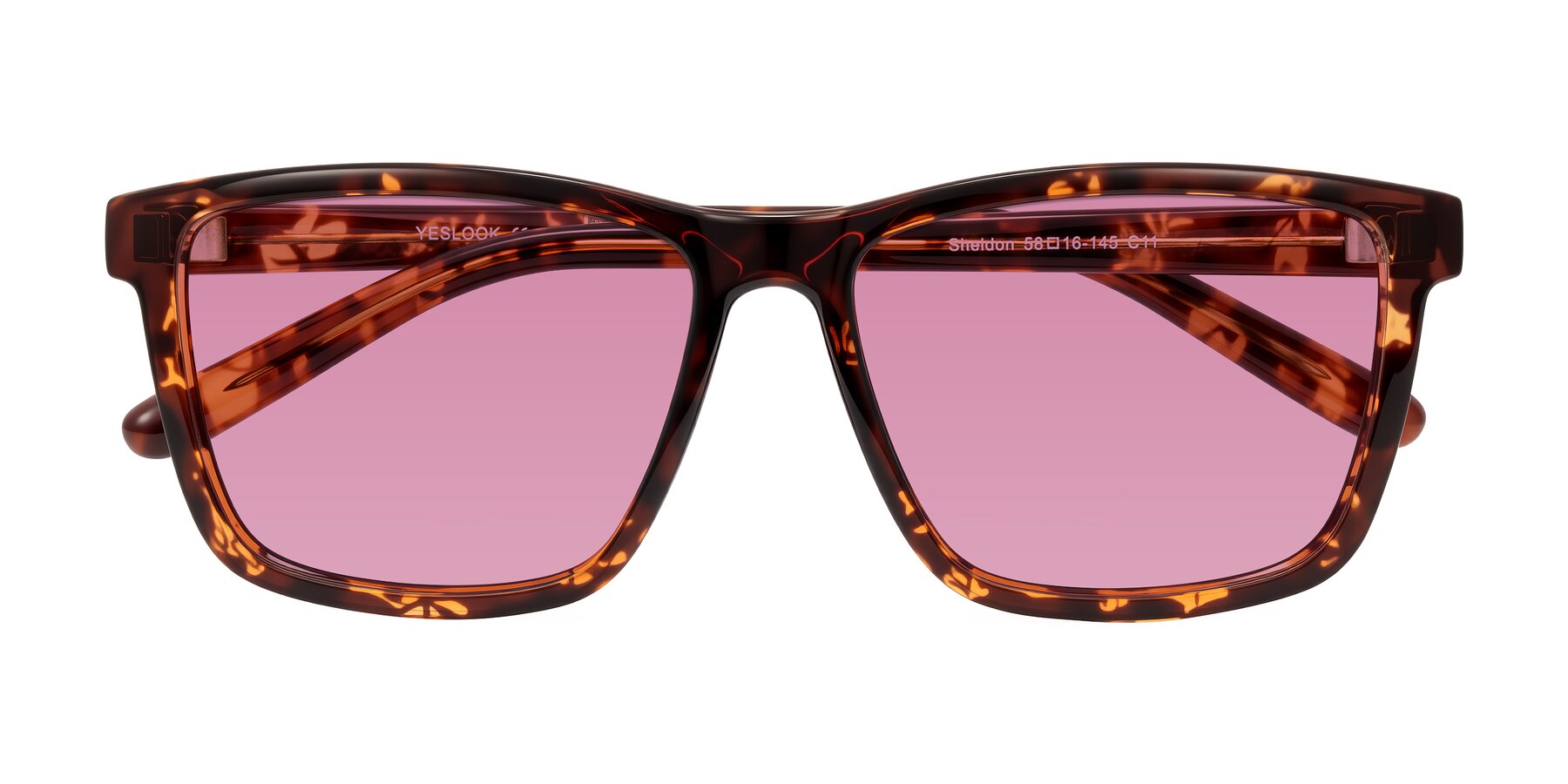 Folded Front of Sheldon in Tortoise with Medium Wine Tinted Lenses