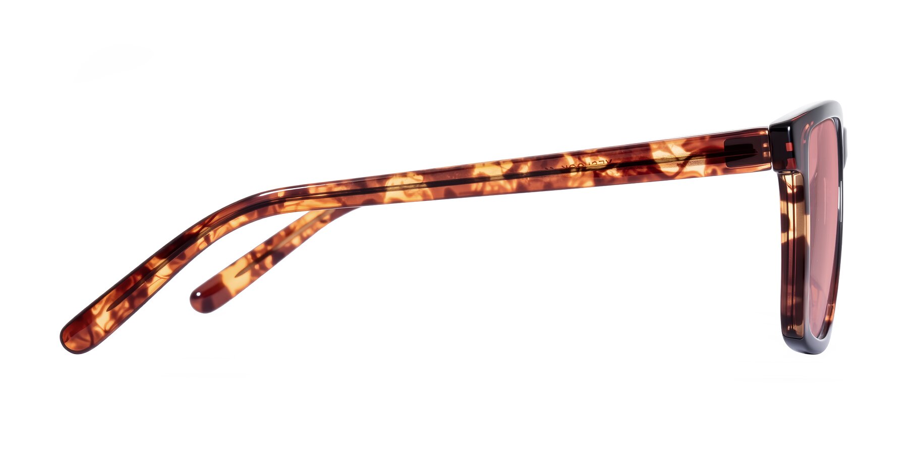 Side of Sheldon in Tortoise with Medium Garnet Tinted Lenses