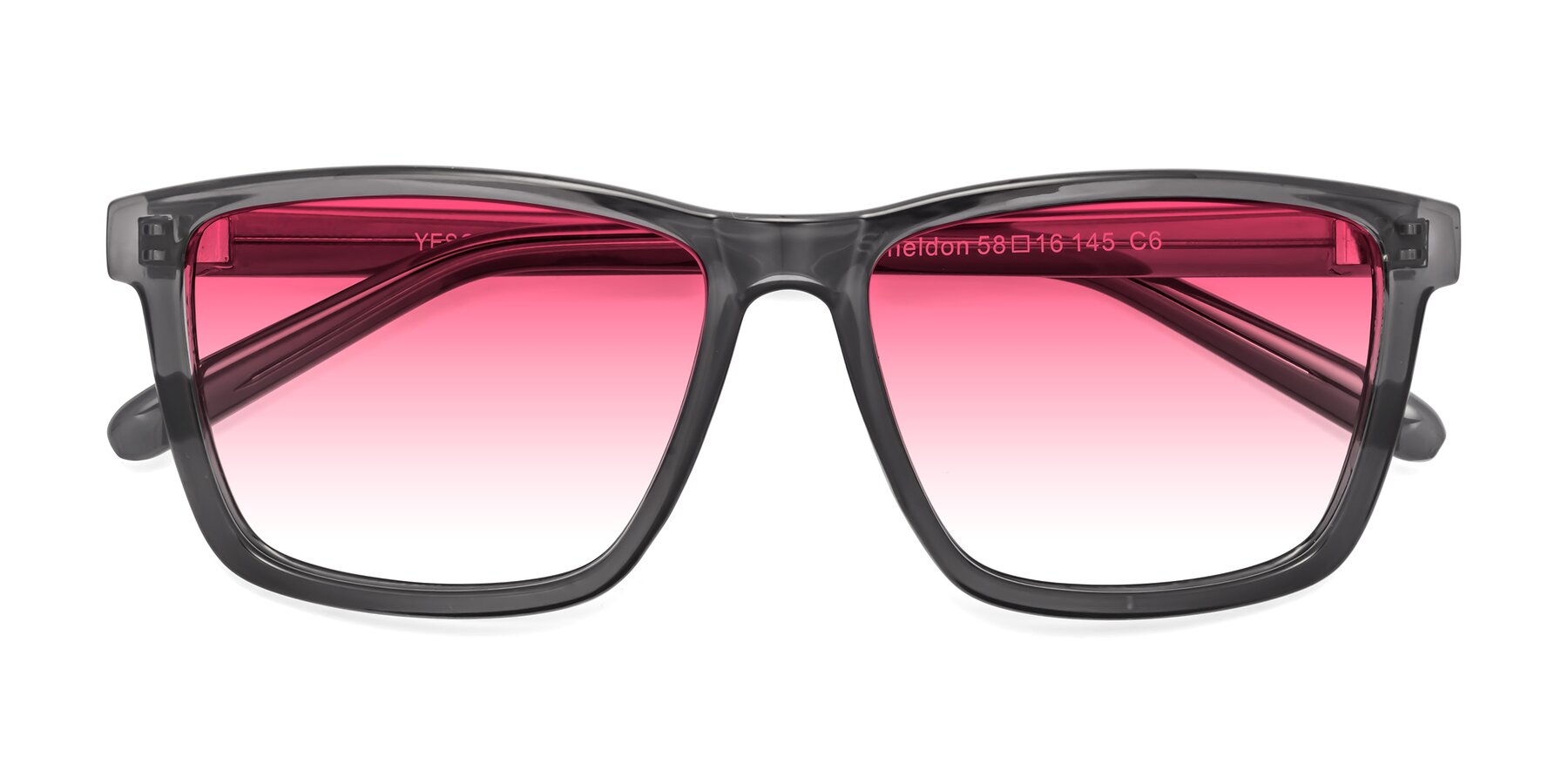 Folded Front of Sheldon in Transparent Gray with Pink Gradient Lenses