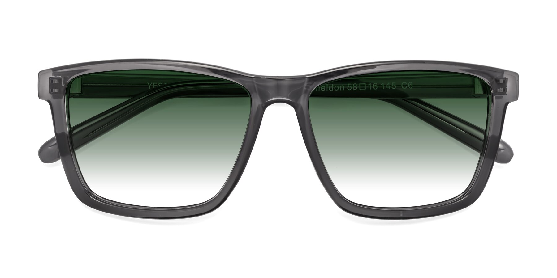 Folded Front of Sheldon in Transparent Gray with Green Gradient Lenses
