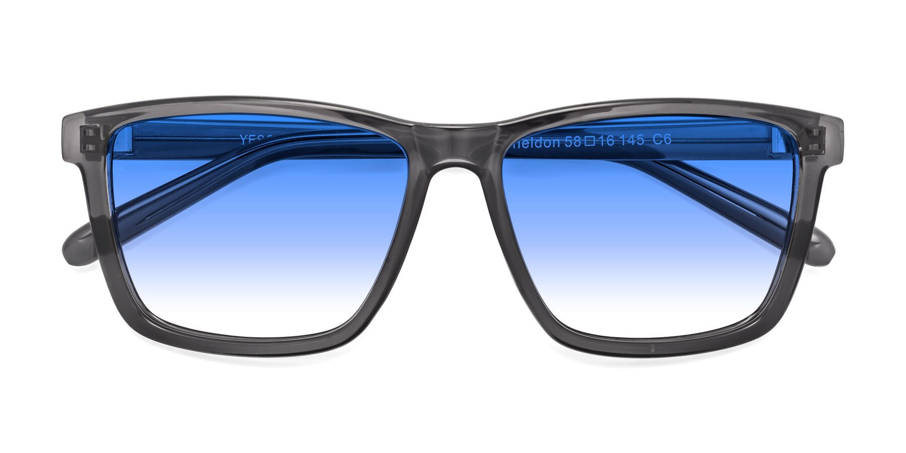Folded Front of Sheldon in Transparent Gray with Blue Gradient Lenses