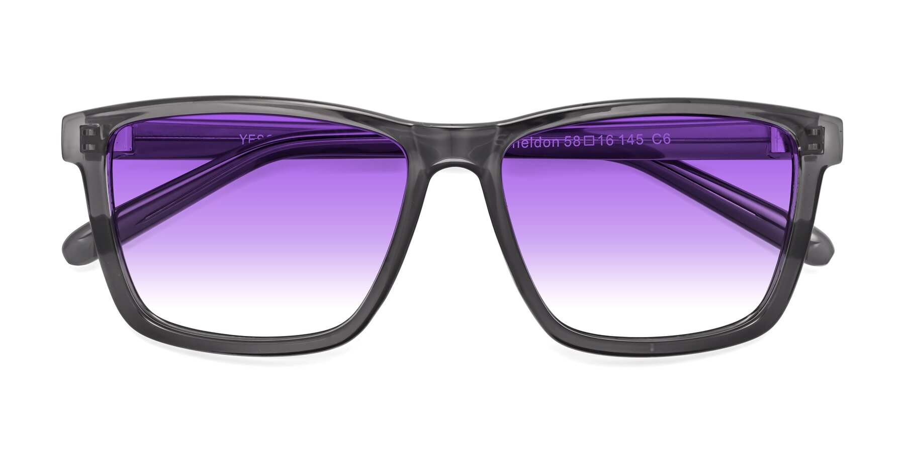 Folded Front of Sheldon in Transparent Gray with Purple Gradient Lenses