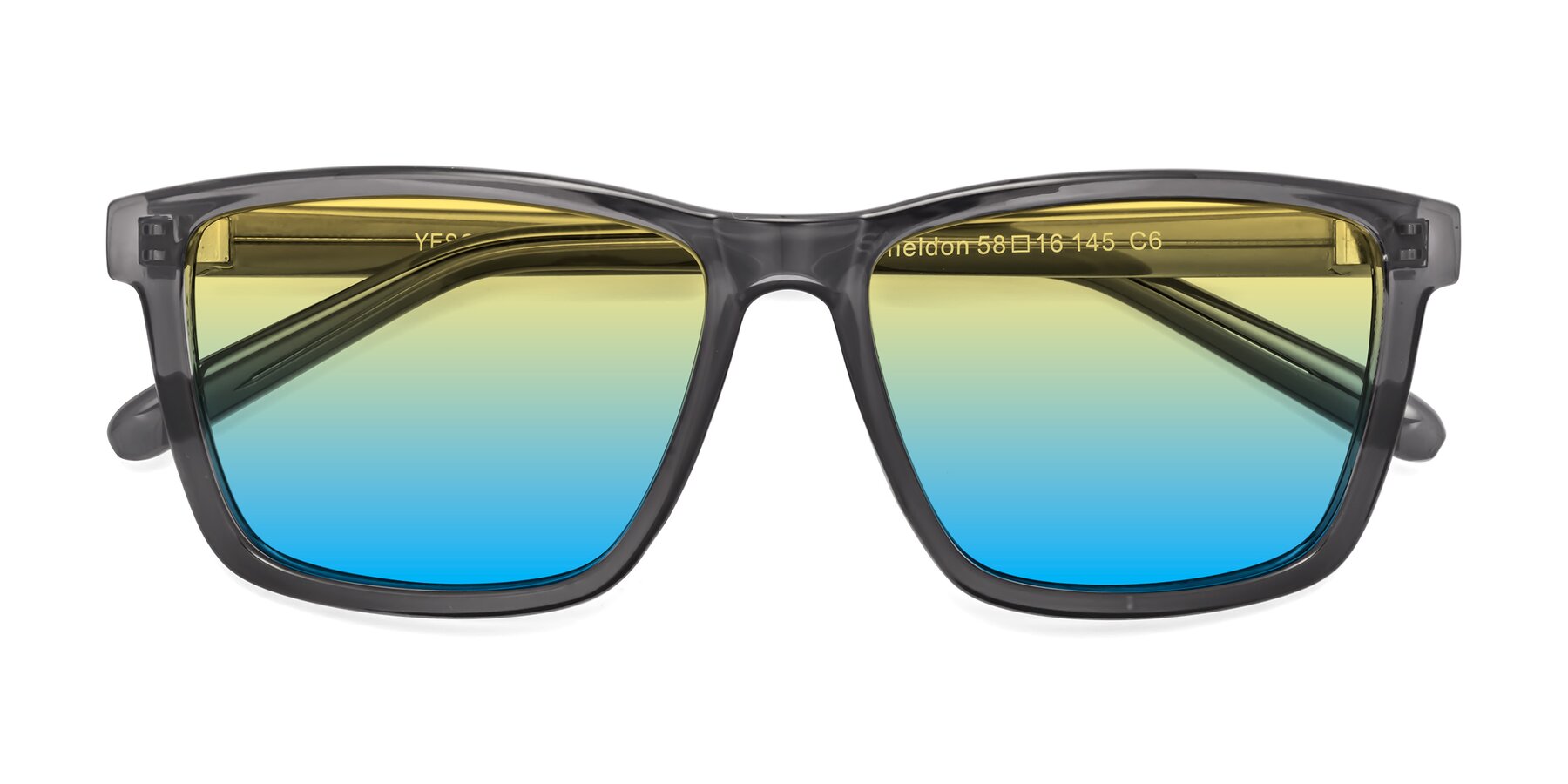 Folded Front of Sheldon in Transparent Gray with Yellow / Blue Gradient Lenses