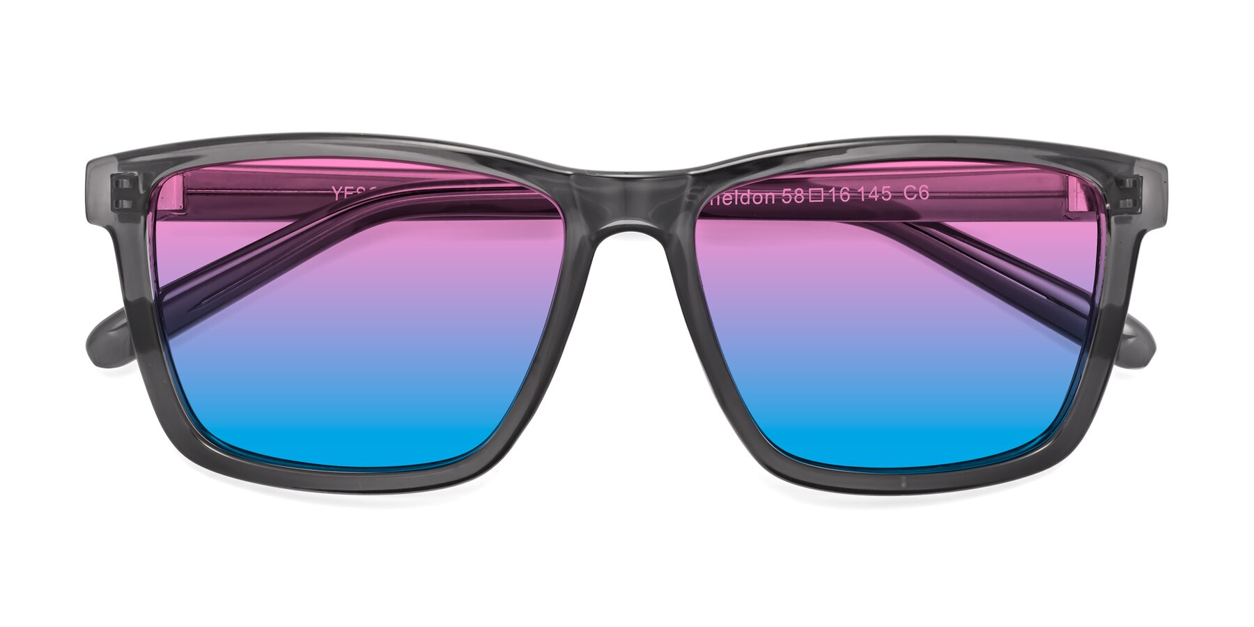 Folded Front of Sheldon in Transparent Gray with Pink / Blue Gradient Lenses