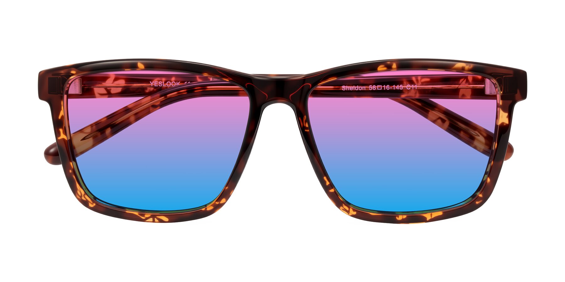Folded Front of Sheldon in Tortoise with Pink / Blue Gradient Lenses