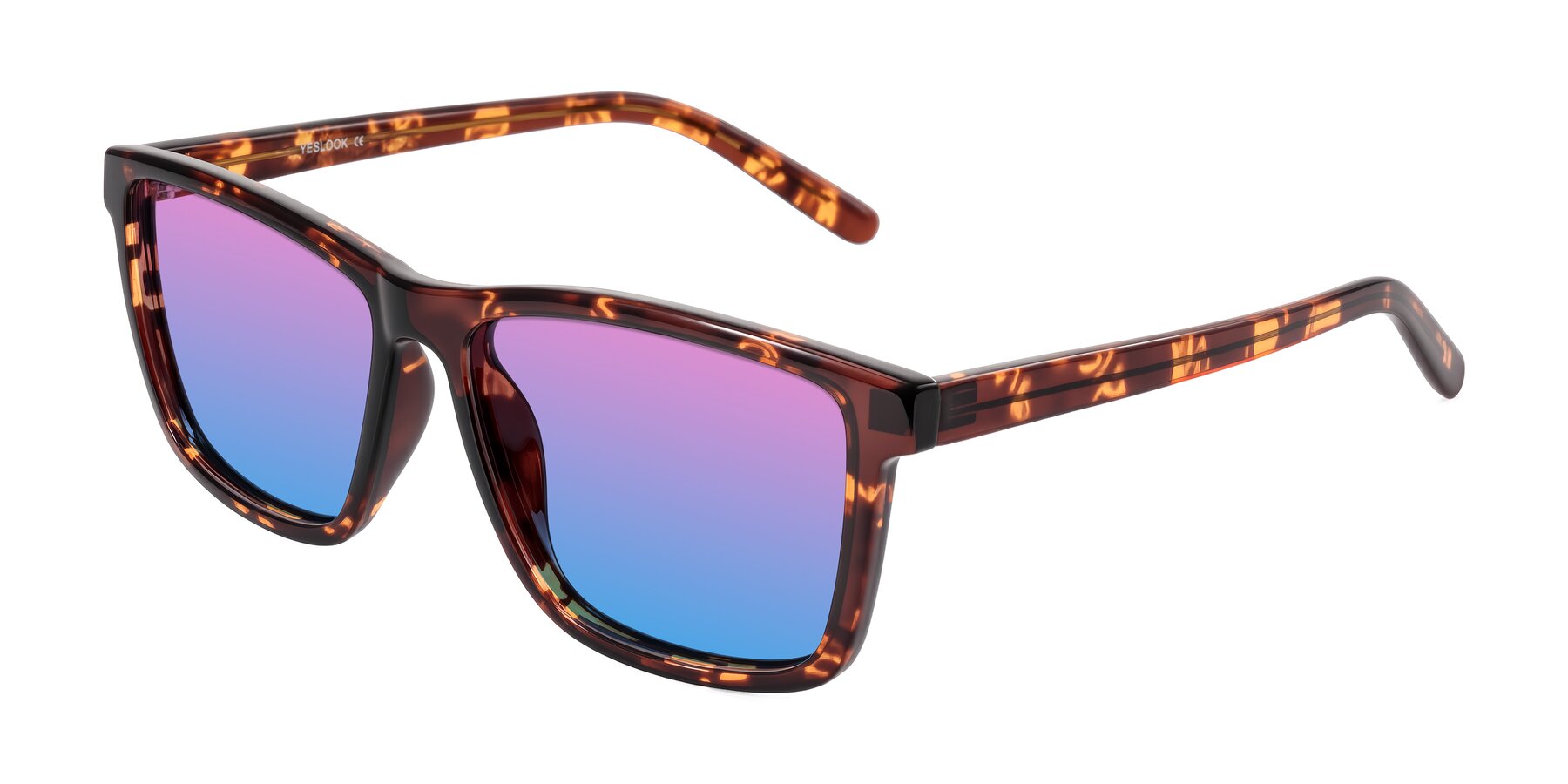Angle of Sheldon in Tortoise with Pink / Blue Gradient Lenses