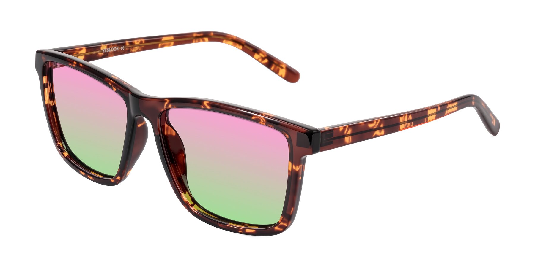 Angle of Sheldon in Tortoise with Pink / Green Gradient Lenses