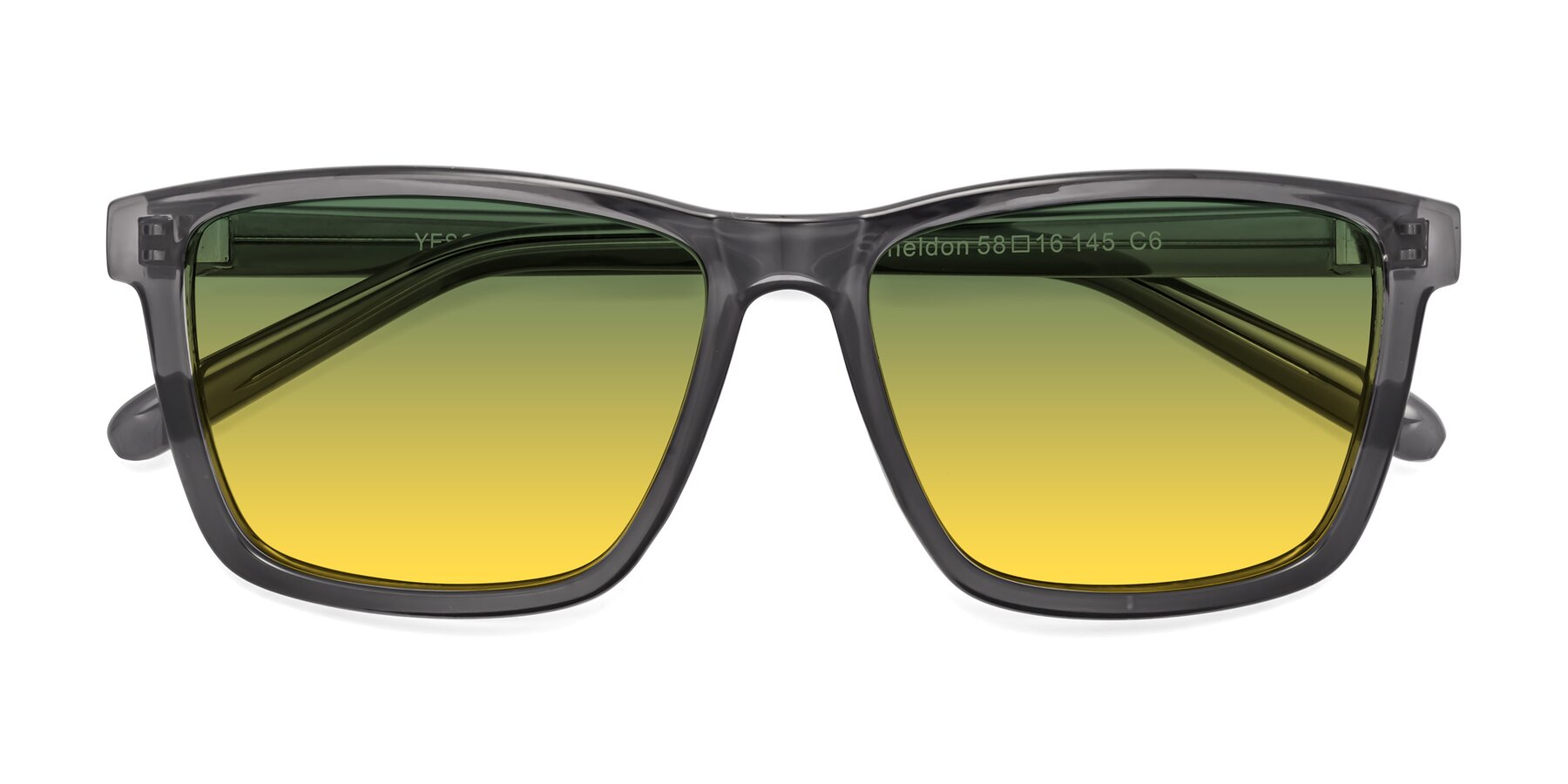 Folded Front of Sheldon in Transparent Gray with Green / Yellow Gradient Lenses