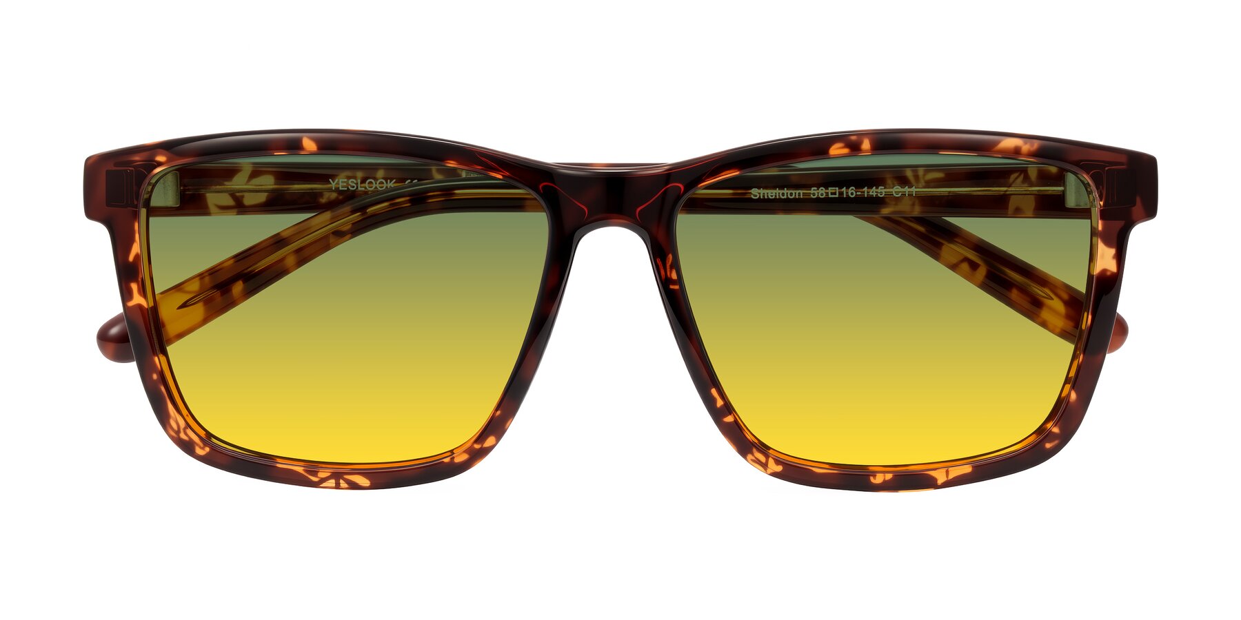 Folded Front of Sheldon in Tortoise with Green / Yellow Gradient Lenses