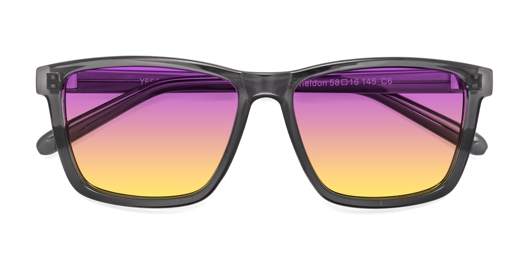 Folded Front of Sheldon in Transparent Gray with Purple / Yellow Gradient Lenses
